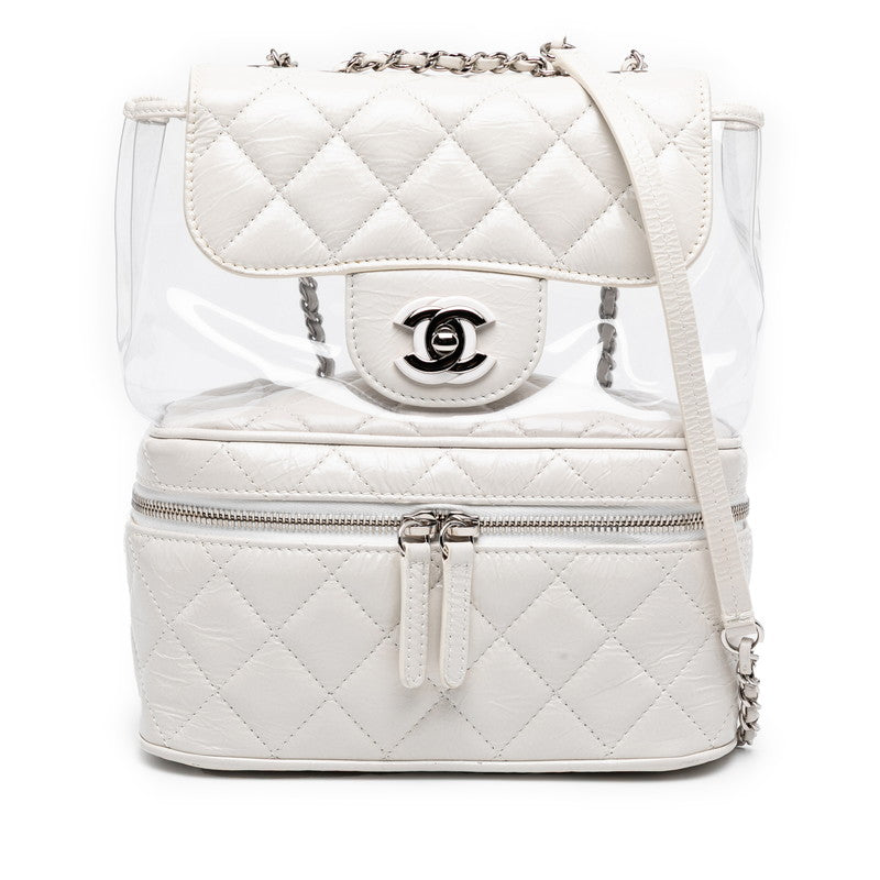 シャネル マトラッセ ココマーク チェーン ショルダーバッグ ハンドバッグ ホワイト クリア レザー ビニール レディース CHANEL 【中古】