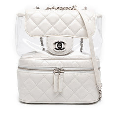 シャネル マトラッセ ココマーク チェーン ショルダーバッグ ハンドバッグ ホワイト クリア レザー ビニール レディース CHANEL 【中古】