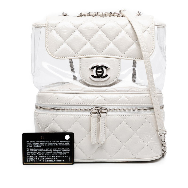 シャネル マトラッセ ココマーク チェーン ショルダーバッグ ハンドバッグ ホワイト クリア レザー ビニール レディース CHANEL 【中古】