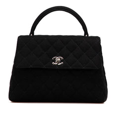 シャネル マトラッセ25 ココマーク ハンドバッグ トップハンドル ブラック コットン レディース CHANEL 【中古】