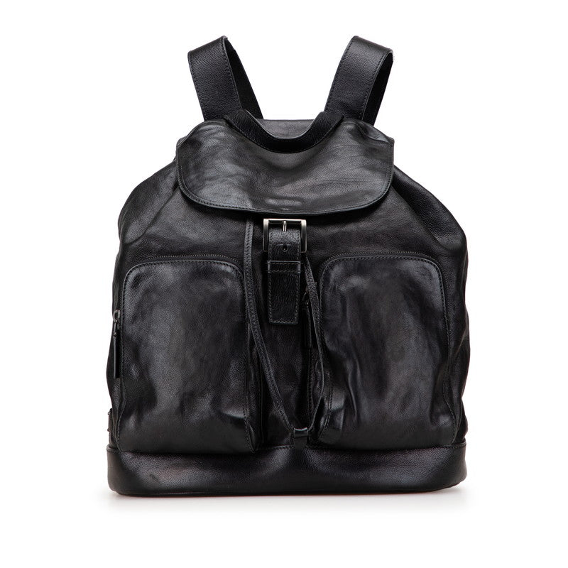 プラダ 三角ロゴプレート リュック バックパック VZ0053 ブラック カーフ レディース PRADA 【中古】