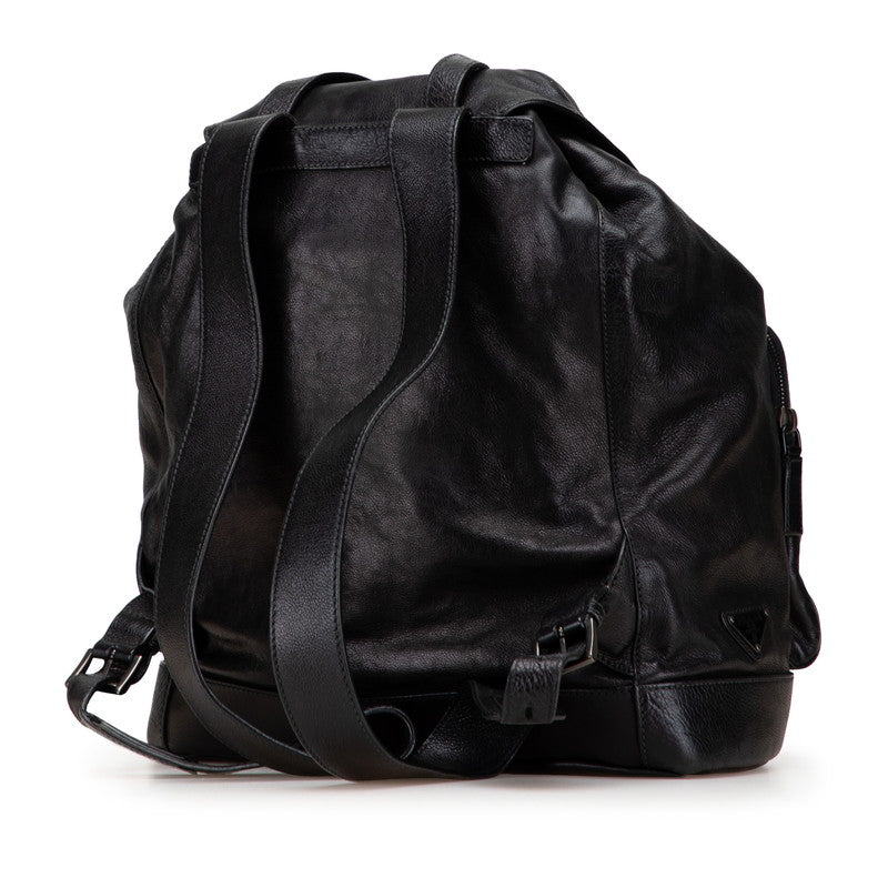 プラダ 三角ロゴプレート リュック バックパック VZ0053 ブラック カーフ レディース PRADA 【中古】