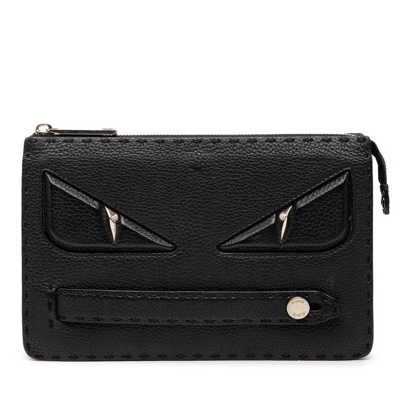 フェンディ セレリア モンスター バグズアイ クラッチバッグ セカンドバッグ 7VA350 ブラック レザー レディース FENDI 【中古】