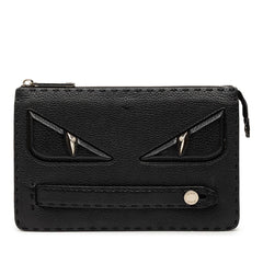 フェンディ セレリア モンスター バグズアイ クラッチバッグ セカンドバッグ 7VA350 ブラック レザー レディース FENDI 【中古】