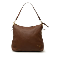 プラダ 三角ロゴプレート ショルダーバッグ BR5012 ブラウン ヴィッテロダイノレザー レディース PRADA 中古