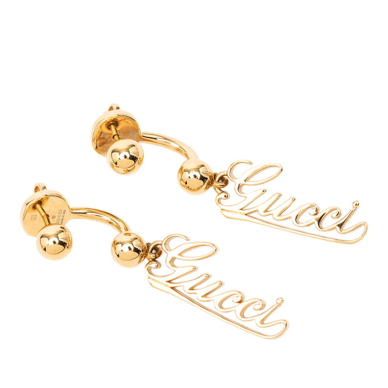 グッチ ロゴ スクリプト ボール ドロップ イタリック ピアス ゴールド メッキ レディース GUCCI 【中古】