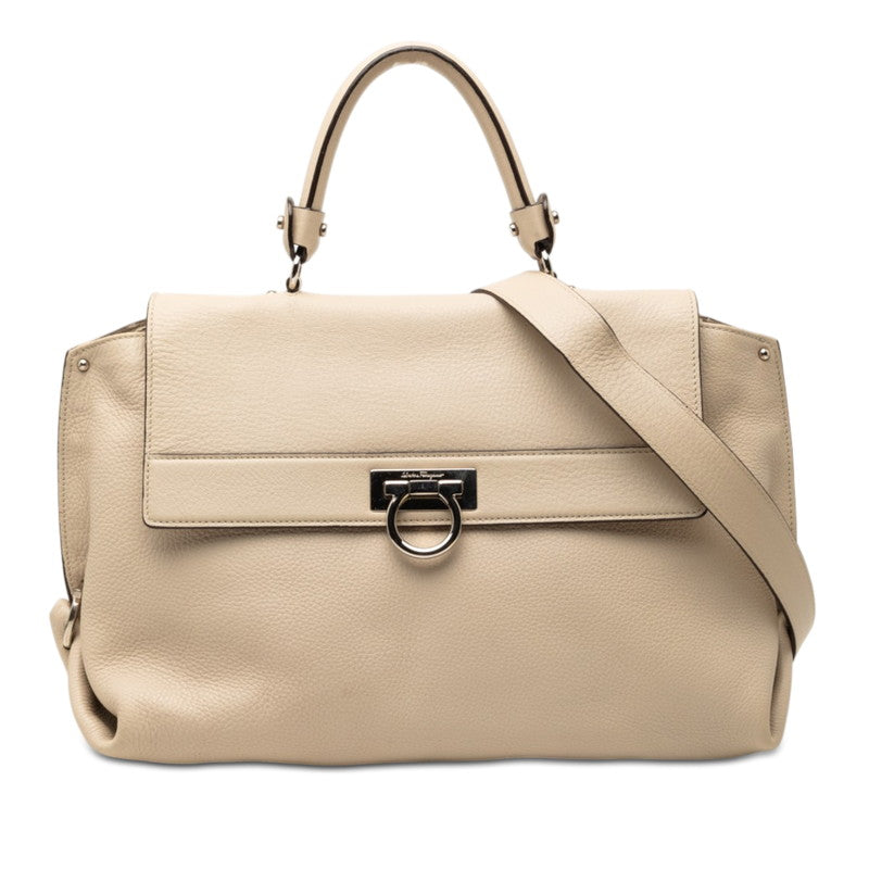 サルヴァトーレフェラガモ ガンチーニ ハンドバッグ ショルダーバッグ 2WAY アイボリー レザー レディース Salvatore Ferragamo 【中古】