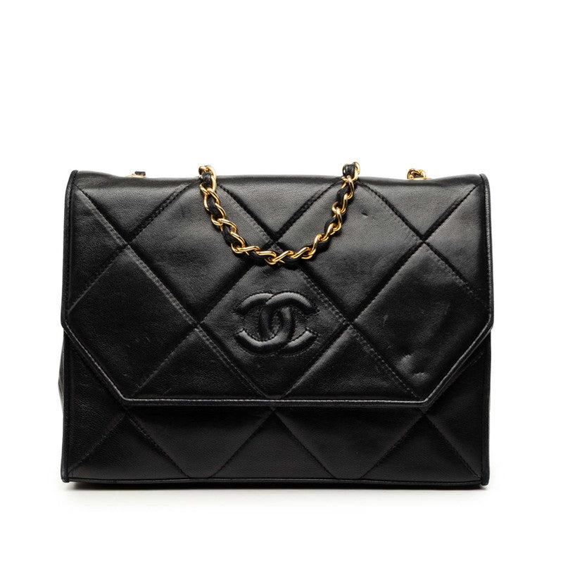 シャネル マトラッセ ココマーク チェーン ショルダーバッグ ブラック ラムスキン レディース CHANEL 中古