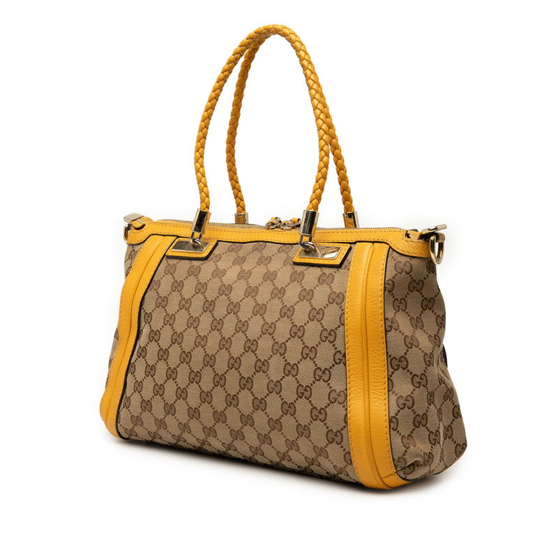 グッチ GGキャンバス バンブー ハンドバッグ ショルダーバッグ 2WAY 282300 ベージュ イエロー キャンバス レザー レディース GUCCI 【中古】
