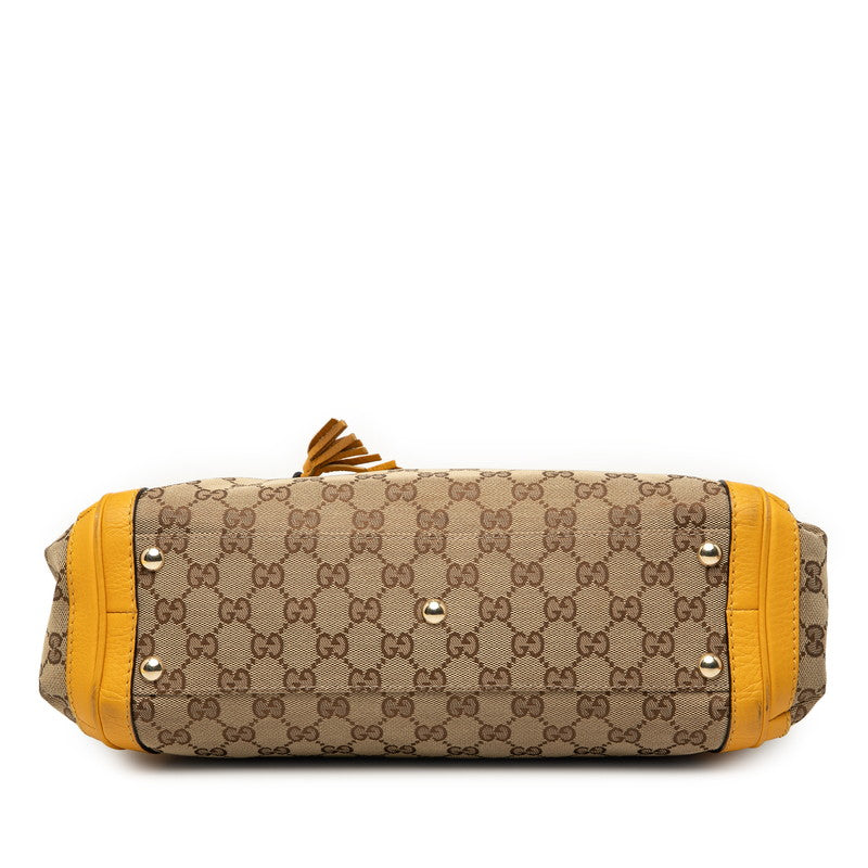グッチ GGキャンバス バンブー ハンドバッグ ショルダーバッグ 2WAY 282300 ベージュ イエロー キャンバス レザー レディース GUCCI 【中古】