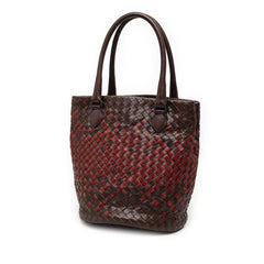 ボッテガヴェネタ イントレチャート ハンドバッグ トートバッグ ブラウン レッド レザー レディース BOTTEGAVENETA 【中古】