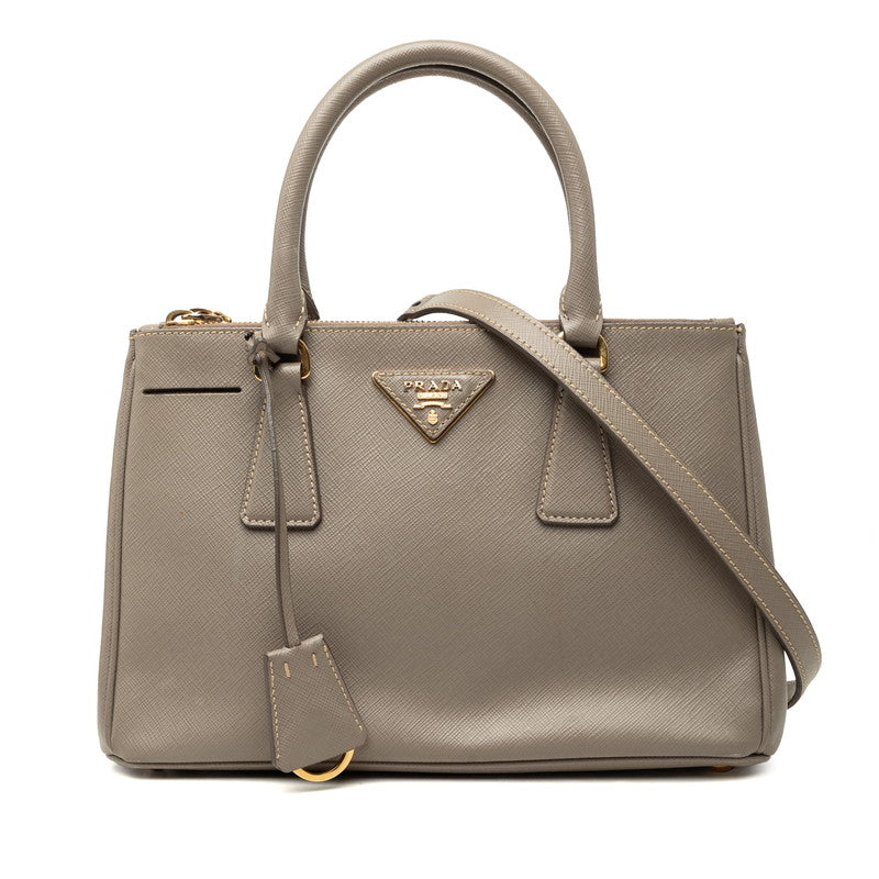 プラダ ガレリア 三角ロゴプレート ハンドバッグ ショルダーバッグ 2WAY ベージュ サフィアーノレザー レディース PRADA 中古