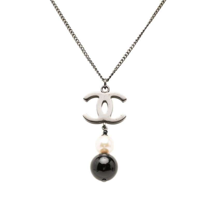 シャネル ココマーク ネックレス B14B ブラック メッキ フェイクパール レディース CHANEL 【中古】