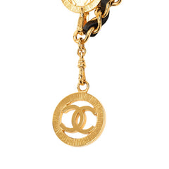 シャネル ヴィンテージ ココマーク 3連 チェーン ベルト ゴールド ブラック メッキ レザー レディース CHANEL 【中古】