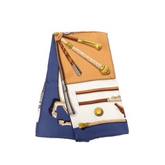 エルメス カレ90 CANNES&POMMEAUX ステッキ スカーフ ブルー系 マルチカラー シルク レディース HERMES 【中古】