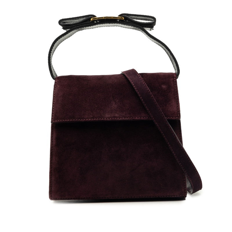 サルヴァトーレフェラガモ ヴァラ ハンドバッグ ショルダーバッグ 2WAY BC213104 バーガンディ系 スウェード レディース Salvatore Ferragamo 中古
