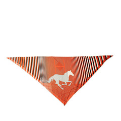 エルメス H AU GALOP ギャロップ 三角 スカーフ オレンジ ホワイト ブラック シルクジャージ レディース HERMES 【中古】
