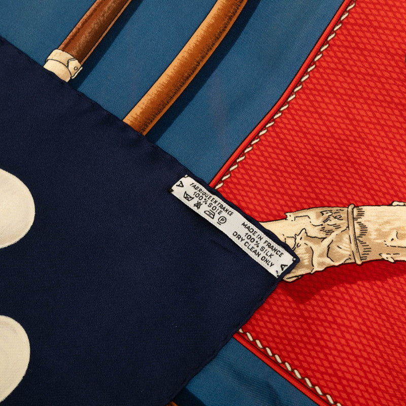 エルメス カレ90 Cannes et Pommeaux ステッキ スカーフ レッド ネイビー マルチカラー シルク レディース HERMES 【中古】