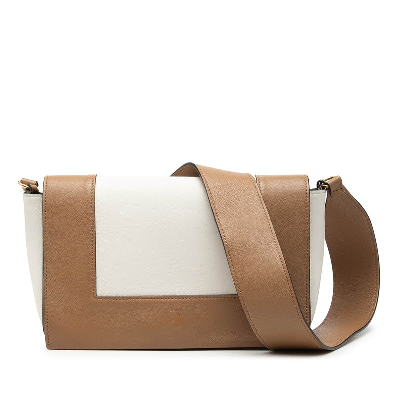 セリーヌ フレーム ショルダーバッグ ホワイト ブラウン レザー レディース CELINE 【中古】