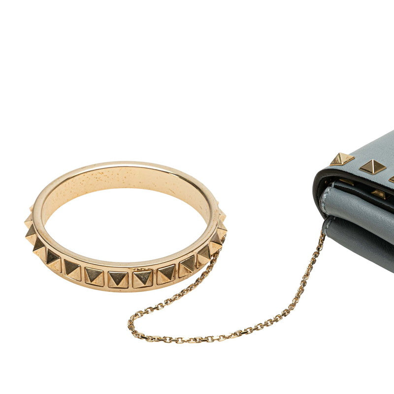 ヴァレンティノ ロックスタッズ クラッチバッグ ブルー レザー レディース VALENTINO 【中古】
