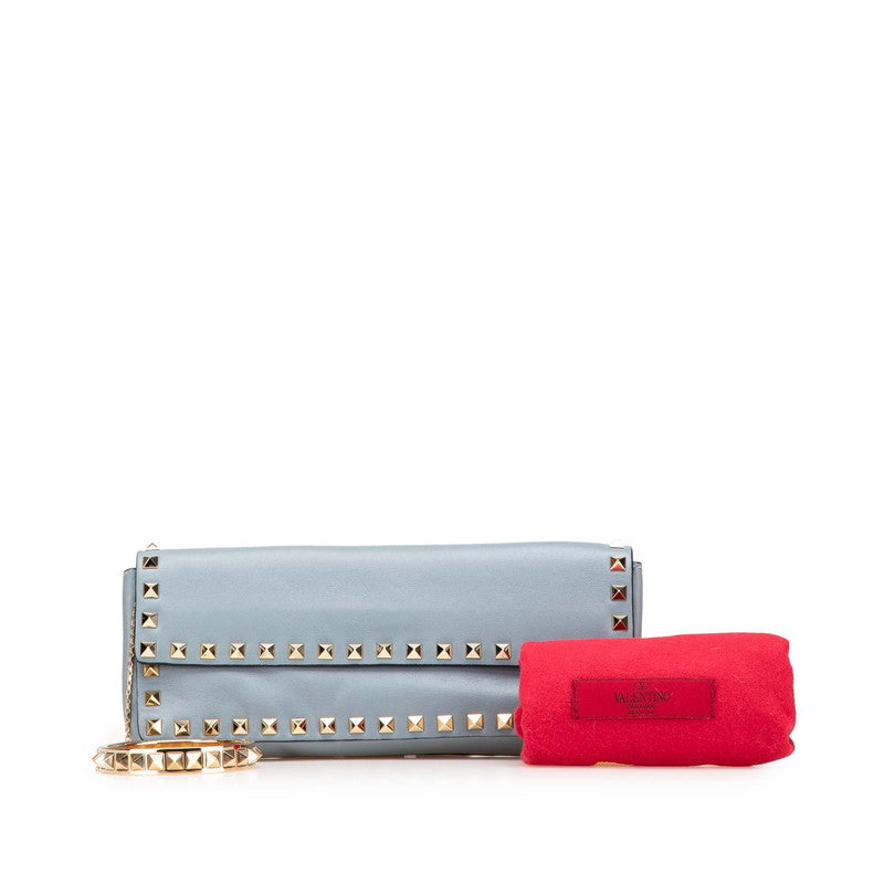 ヴァレンティノ ロックスタッズ クラッチバッグ ブルー レザー レディース VALENTINO 【中古】