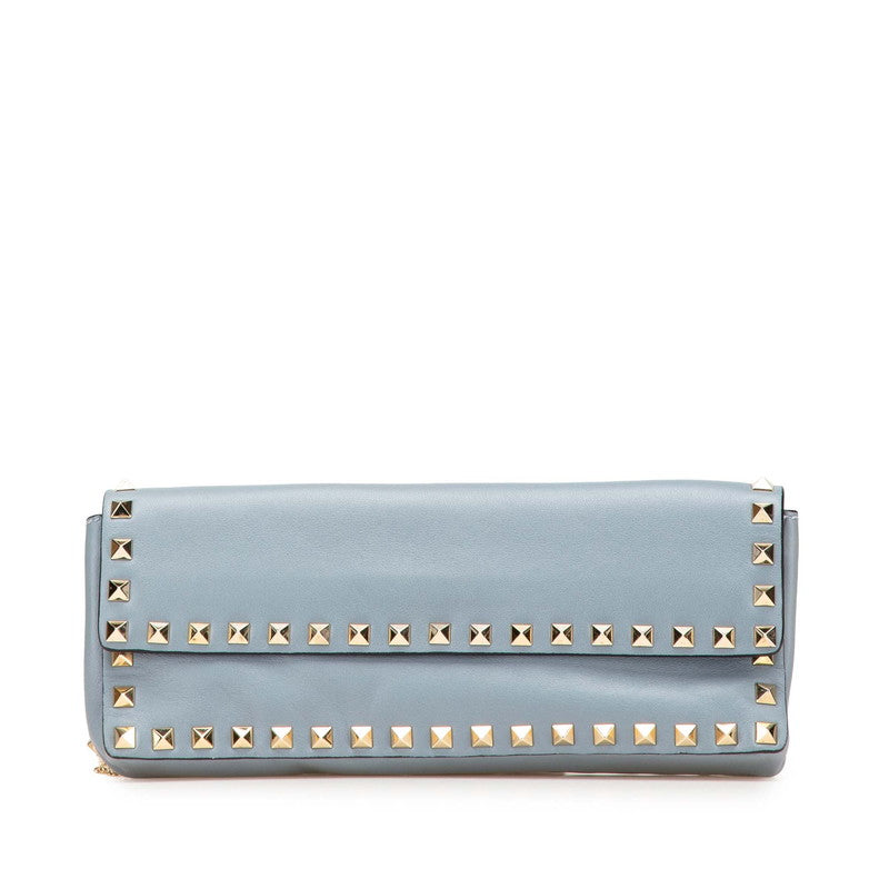 ヴァレンティノ ロックスタッズ クラッチバッグ ブルー レザー レディース VALENTINO 【中古】