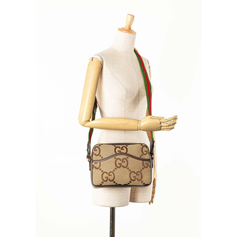 グッチ ジャンボGG ショルダーバッグ メッセンジャーバッグ 675891 ブラウン キャンバス レザー レディース GUCCI 【中古】