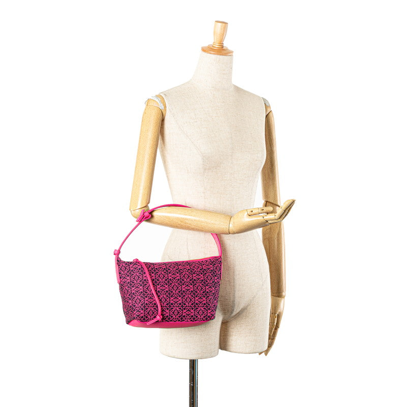 ロエベ アナグラム キュービィバッグ スモール ハンドバッグ ネオンピンク レザー ジャガード レディース LOEWE 【中古】