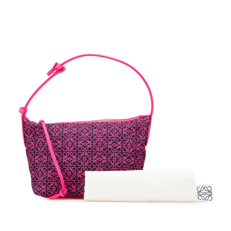 ロエベ アナグラム キュービィバッグ スモール ハンドバッグ ネオンピンク レザー ジャガード レディース LOEWE 【中古】