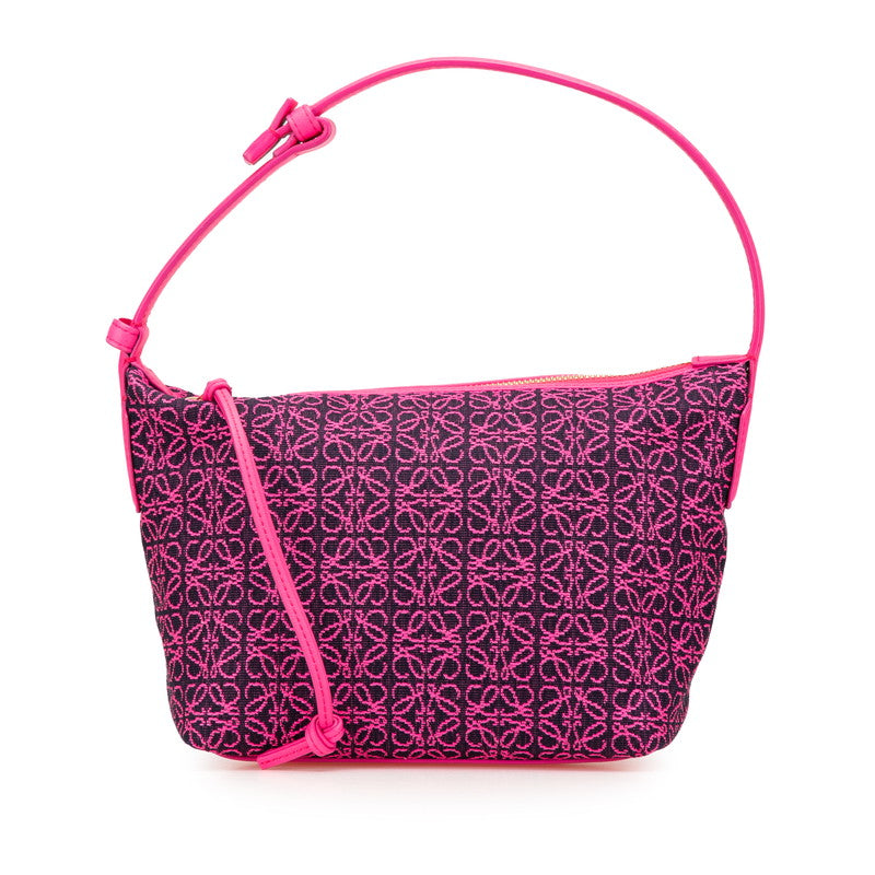 ロエベ アナグラム キュービィバッグ スモール ハンドバッグ ネオンピンク レザー ジャガード レディース LOEWE 【中古】