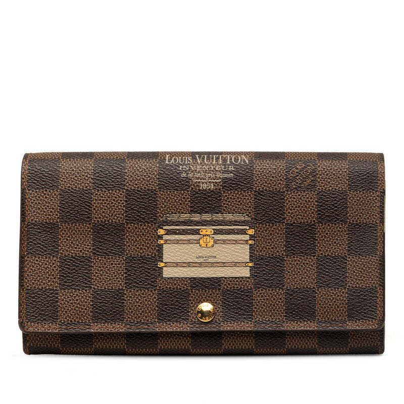 ルイ ヴィトン ダミエ ポルトフォイユ サラ トランク＆ロック 長財布 N63179 ブラウン PVC レザー レディース LOUIS VUITTON 中古