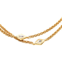 シャネル ひし形モチーフ 2連 チェーン ネックレス ゴールド メッキ ラインストーン レディース CHANEL 【中古】