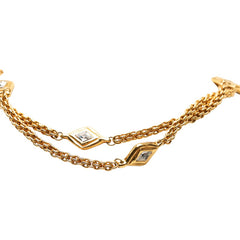 シャネル ひし形モチーフ 2連 チェーン ネックレス ゴールド メッキ ラインストーン レディース CHANEL 【中古】