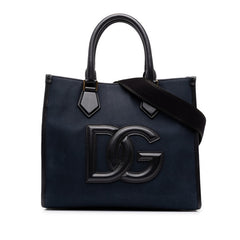 ドルチェアンドガッバーナ DGロゴ ハンドバッグ ショルダーバッグ 2WAY ネイビー ブラック キャンバス レザー レディース DOLCE&GABBANA 中古