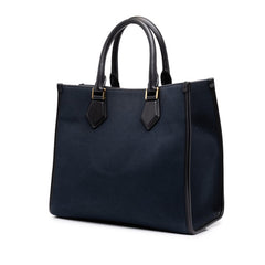 ドルチェアンドガッバーナ DGロゴ ハンドバッグ ショルダーバッグ 2WAY ネイビー ブラック キャンバス レザー レディース DOLCE&GABBANA 中古
