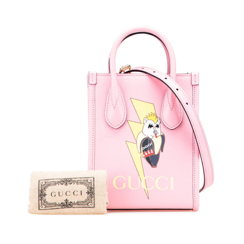 グッチ × ばなにゃ ミニハンドバッグ ショルダーバッグ 2WAY 671623 ピンク レザー レディース GUCCI 【中古】