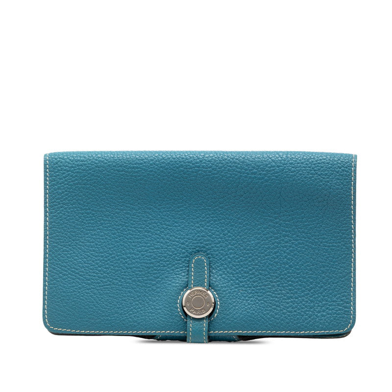 エルメス ドゴン 二つ折り財布 ブルー トゴ レディース HERMES 【中古】