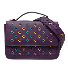 ボッテガヴェネタ イントレチャート 刺繍 ハンドバッグ ショルダーバッグ 2WAY パープル レザー レディース BOTTEGAVENETA 中古