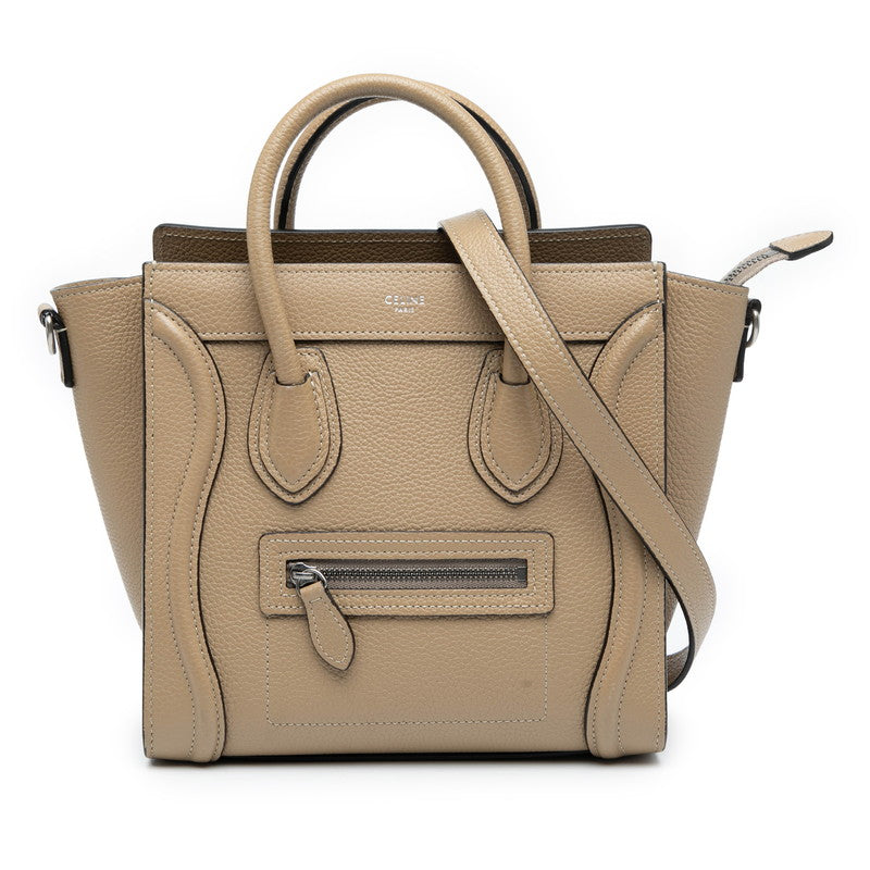 セリーヌ ラゲージ ナノショッパー ハンドバッグ ショルダーバッグ 2WAY ベージュ レザー レディース CELINE 【中古】