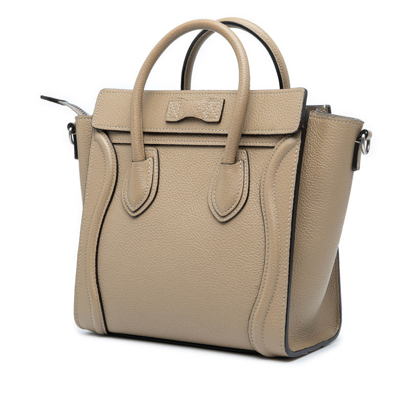 セリーヌ ラゲージ ナノショッパー ハンドバッグ ショルダーバッグ 2WAY ベージュ レザー レディース CELINE 【中古】