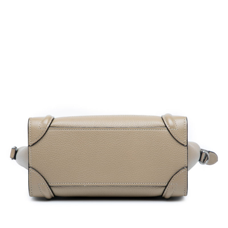 セリーヌ ラゲージ ナノショッパー ハンドバッグ ショルダーバッグ 2WAY ベージュ レザー レディース CELINE 【中古】