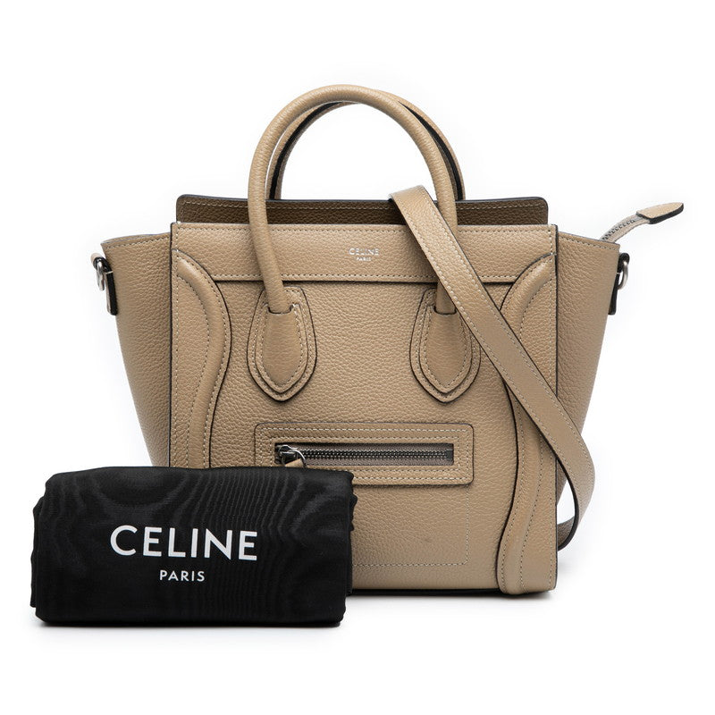 セリーヌ ラゲージ ナノショッパー ハンドバッグ ショルダーバッグ 2WAY ベージュ レザー レディース CELINE 【中古】