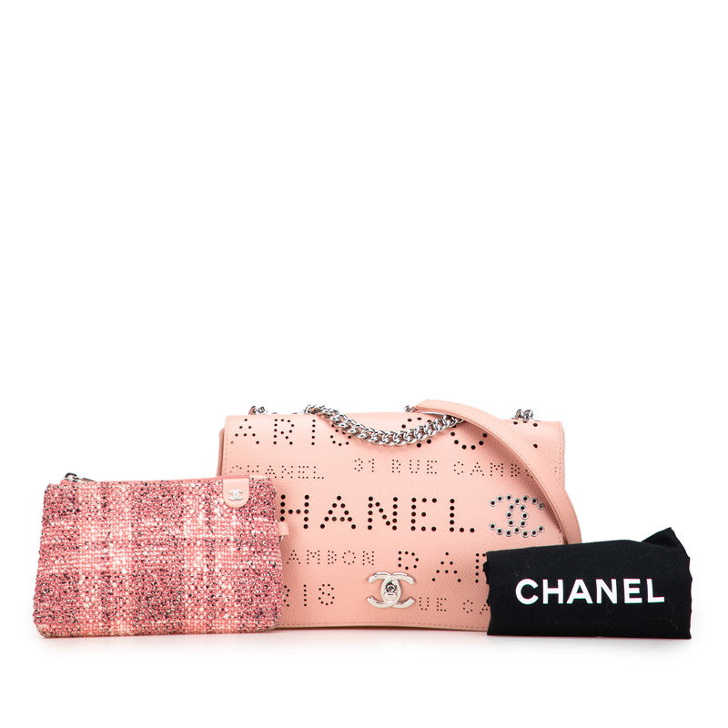 シャネル パンチング ココマーク チェーン ショルダーバッグ ピンク レザー レディース CHANEL 【中古】