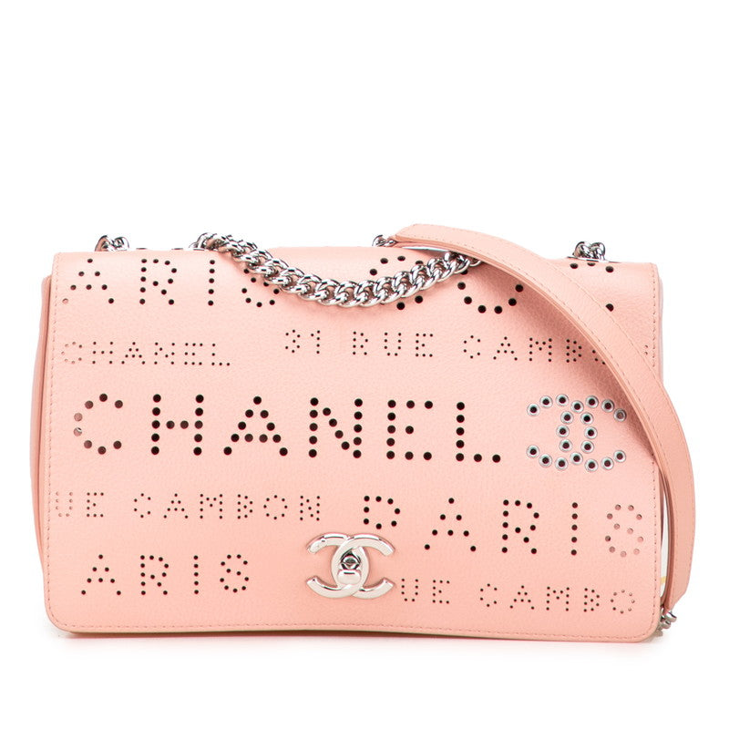 シャネル パンチング ココマーク チェーン ショルダーバッグ ピンク レザー レディース CHANEL 【中古】