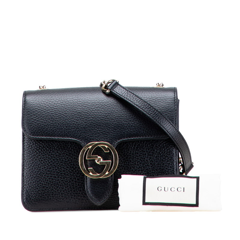 グッチ インターロッキングG ショルダーバッグ 510304 ブラック レザー レディース GUCCI 【中古】