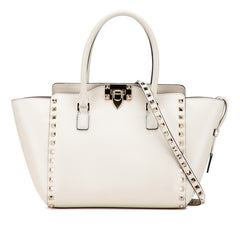 ヴァレンティノ ロックスタッズ ショルダーバッグ ハンドバッグ 2WAY ホワイト アイボリー ゴールド レザー レディース VALENTINO 【中古】