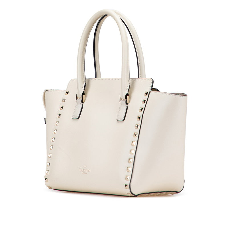 ヴァレンティノ ロックスタッズ ショルダーバッグ ハンドバッグ 2WAY ホワイト アイボリー ゴールド レザー レディース VALENTINO 【中古】
