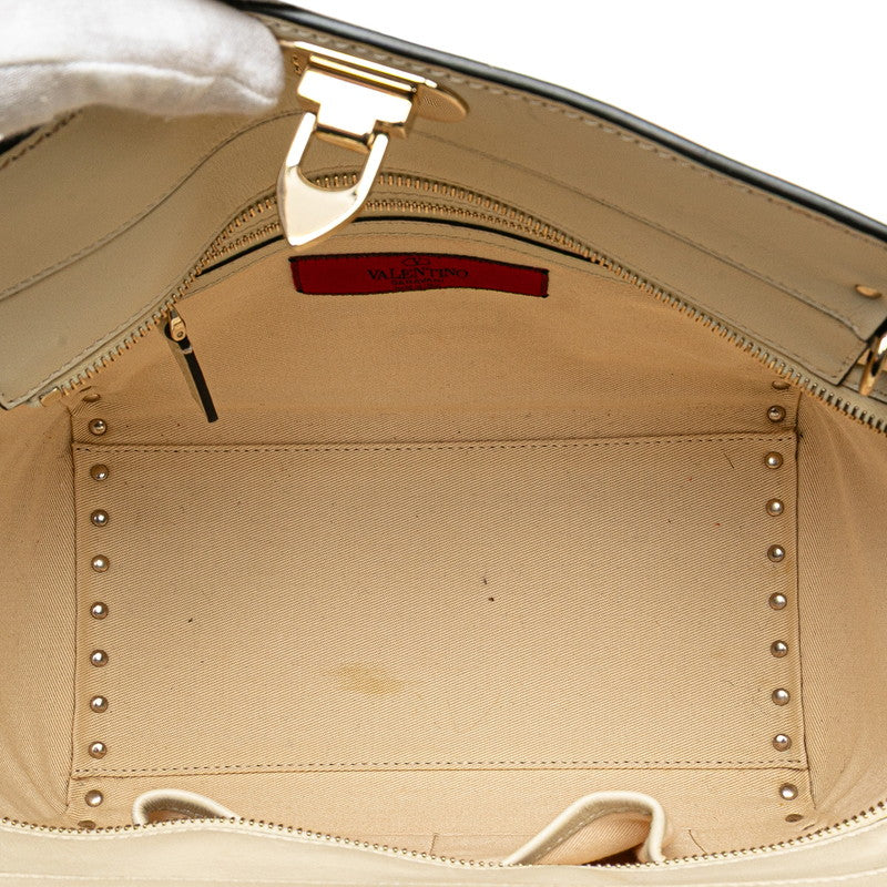ヴァレンティノ ロックスタッズ ショルダーバッグ ハンドバッグ 2WAY ホワイト アイボリー ゴールド レザー レディース VALENTINO 【中古】