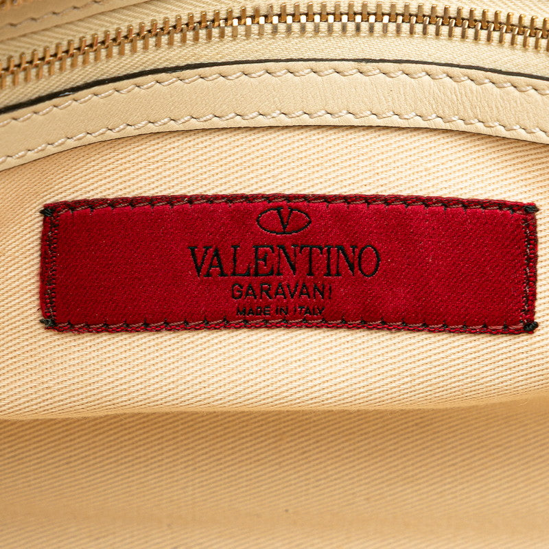 ヴァレンティノ ロックスタッズ ショルダーバッグ ハンドバッグ 2WAY ホワイト アイボリー ゴールド レザー レディース VALENTINO 【中古】