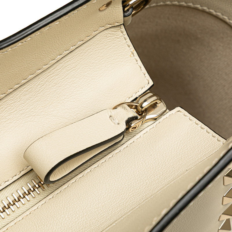 ヴァレンティノ ロックスタッズ ショルダーバッグ ハンドバッグ 2WAY ホワイト アイボリー ゴールド レザー レディース VALENTINO 【中古】